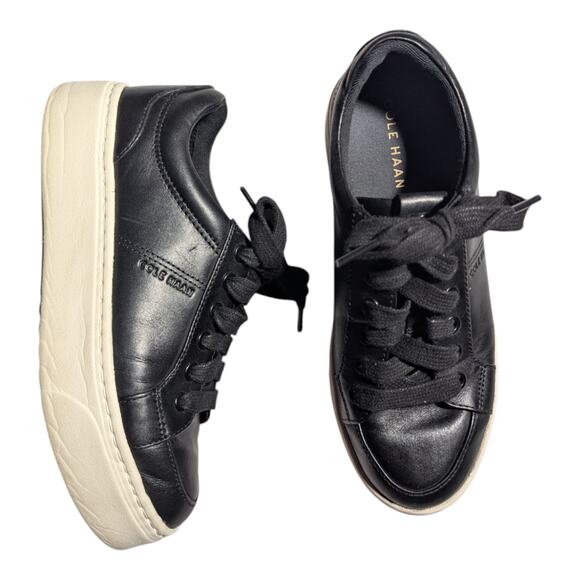 Cole Haan Grandpro Max Platform Black Leather Low Top Lace Up Sneakers Sz 6.5 - Picture 1 of 7